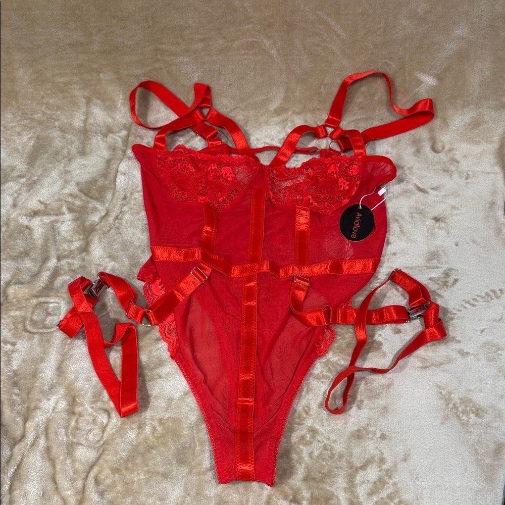 Leg Avenue Red Lace Harness Bra Set
